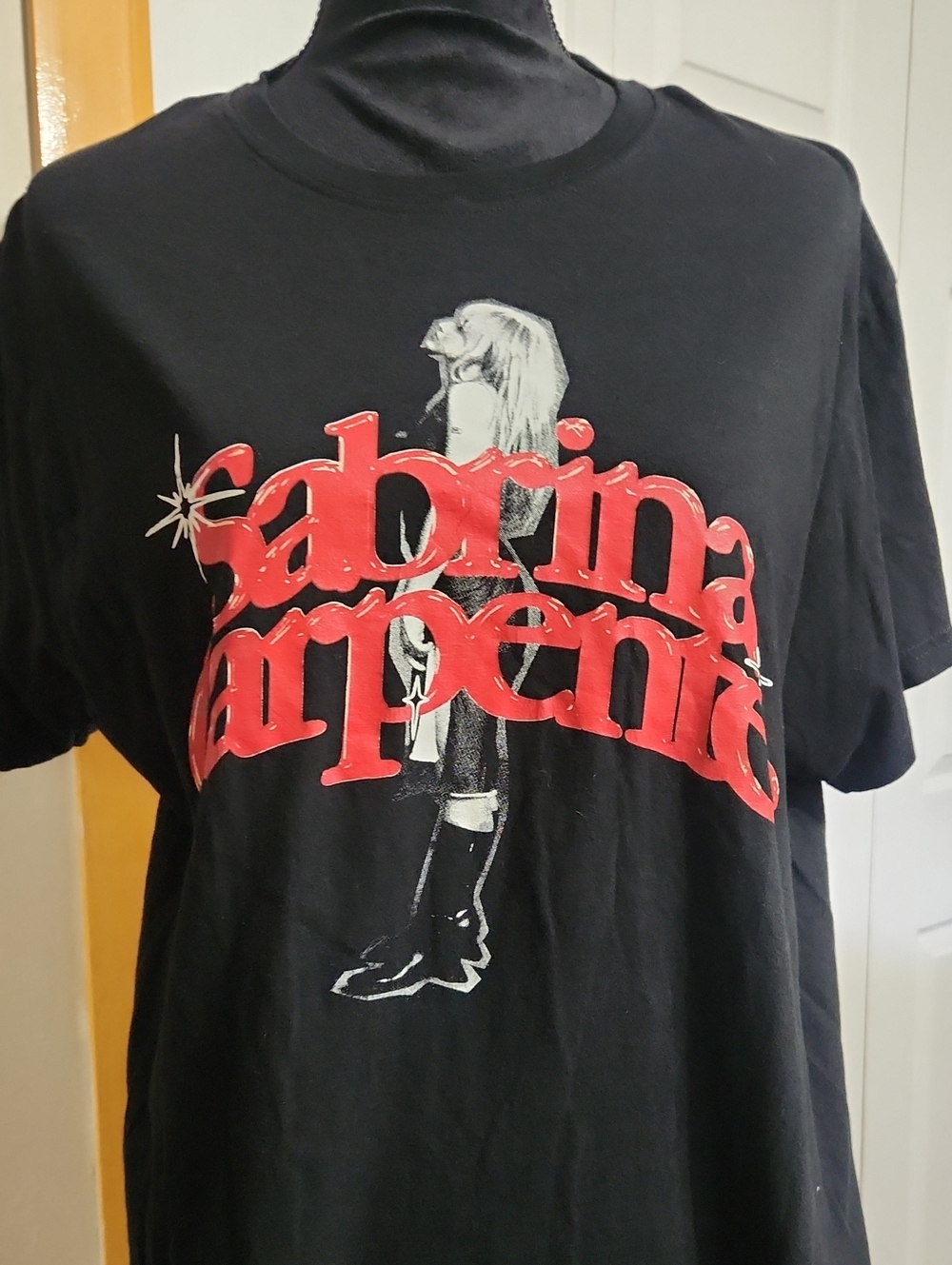 Sabrina Carpenter Black Short Sleeve Graphic Tee with Red Print